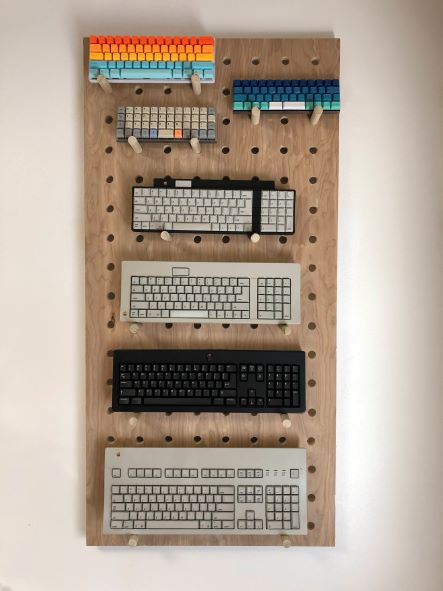 store keyboards on a wall rack